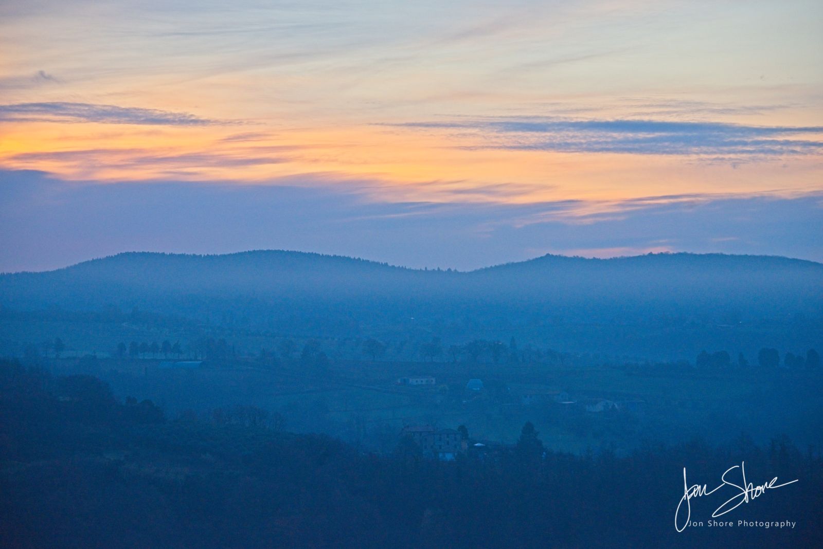 Sunrise and Fog Umbria Tuscany Italy January